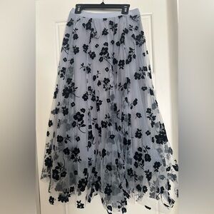 Double Layered Mesh Blue Skirt with Black Velvet Florals